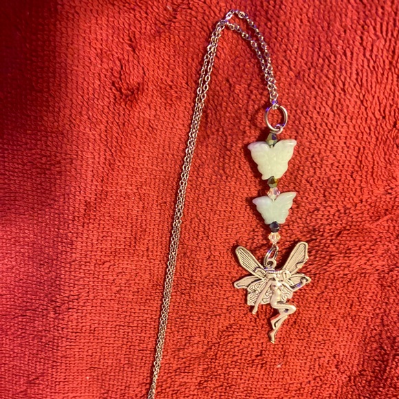 - Fairy + butterflies 🦋 +stone pendent 20+ inch chain amazonite “HOPE stone” - Picture 7 of 9